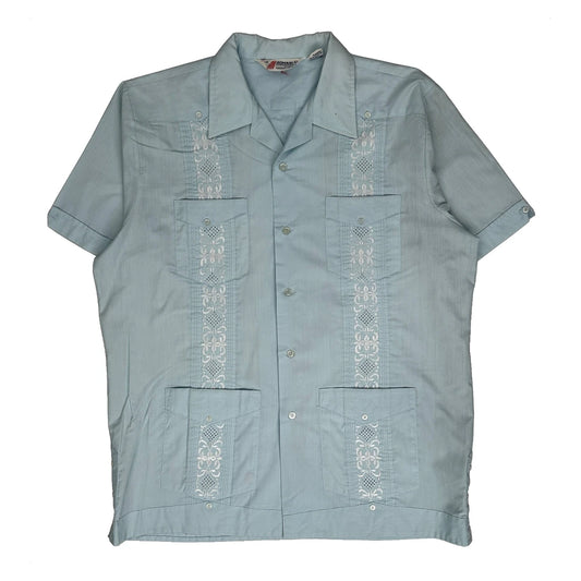 Vintage 70S Romani Short Sleeve Shirt - Large Blue Polyester Blend