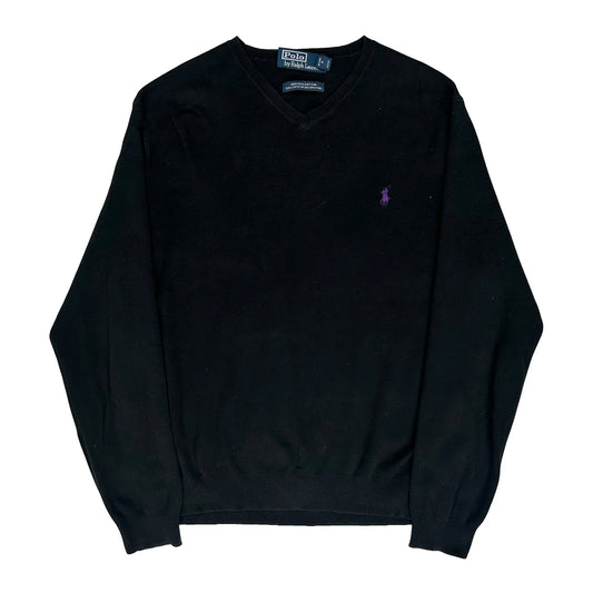 Polo By Ralph Lauren V-Neck Jumper - Large Black Cotton