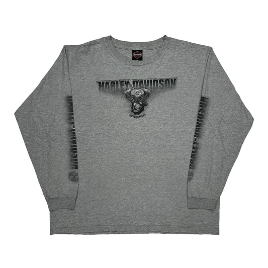 Motorcycles Harley Davidson Graphic Long Sleeve T-Shirt - 2XL Grey Cotton