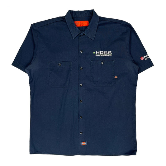 Vintage Dickies Short Sleeve Shirt - Large Navy Polyester Blend