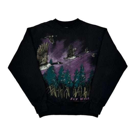 Fly Wild Hanes Graphic Sweatshirt - Medium Black Cotton Blend