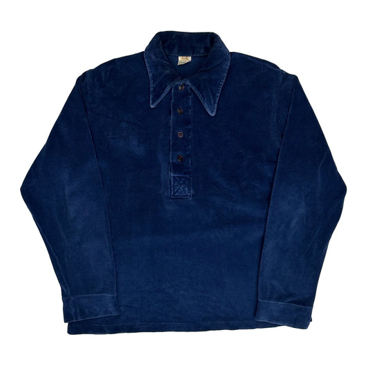70S Campus Velvet Polo Shirt - Large Navy Cotton