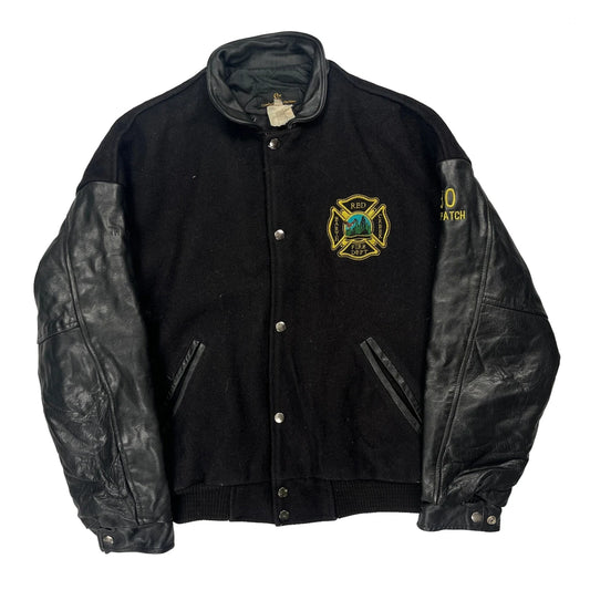 Fire Department Cz Graphic Varsity Jacket - Small Black Nylon