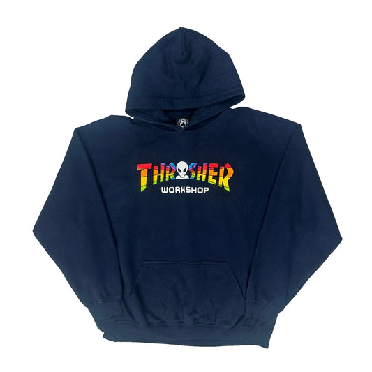 Thrasher Graphic Hoodie - Large Navy Cotton Blend