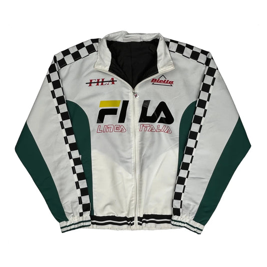 Vintage Fila Checked Track Jacket - Medium White Polyester