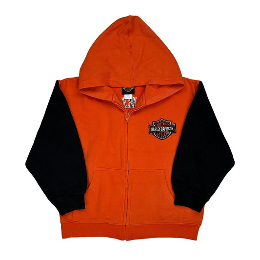 Age 8-10 Harley Davidson Graphic Hoodie - Small Orange Cotton