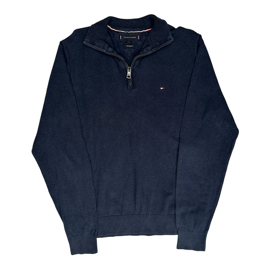 Vintage Tommy Hilfiger 1/4 Zip - Large Navy Cotton Blend