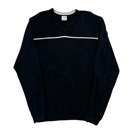 Vintage Adidas V-Neck Jumper - XL Black Cotton