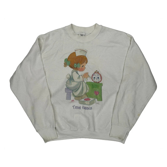 Time Heals Fruit Of The Loom Graphic Sweatshirt - Large White Cotton Blend