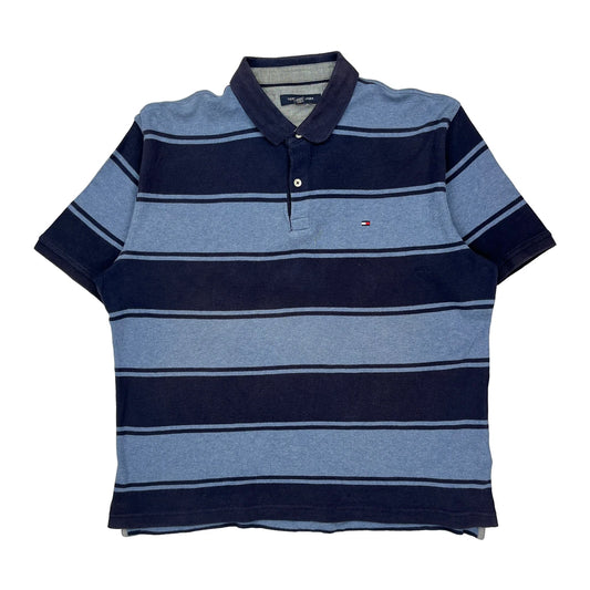Tommy Hilfiger Striped Polo Shirt - Large Blue Cotton