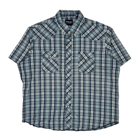 Wrangler Checked Short Sleeve Shirt - 2XL Blue Cotton