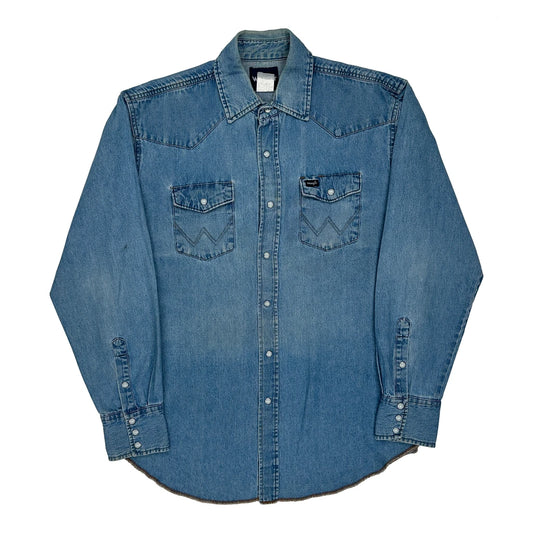 Wrangler Denim Shirt - Large Blue Cotton