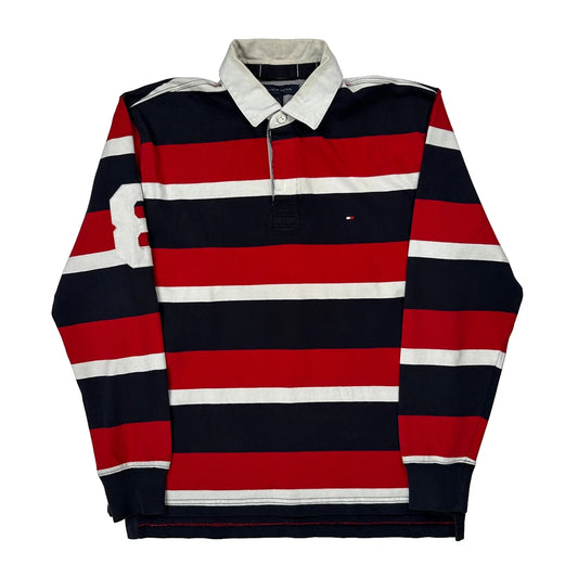 Tommy Hilfiger Striped Rugby Shirt - Large Navy Cotton