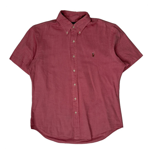 Chambray Oxford Ralph Lauren Slim Fit Short Sleeve Shirt - Large Red Cotton