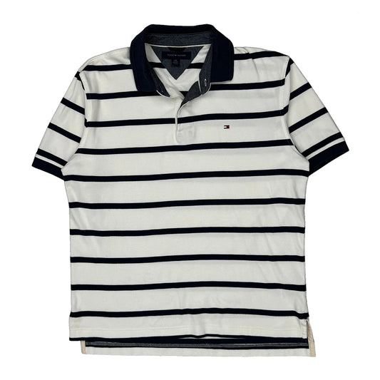 Tommy Hilfiger Striped Polo Shirt - Large White Cotton