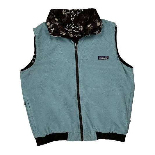 Reversible Patagonia Floral Fleece Jacket - Large Blue Polyester