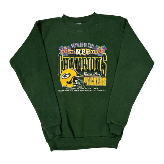 Age 10-12 Green Bay Packers Logo Athletics Graphic Long Sleeve T-Shirt - Medium Green Cotton