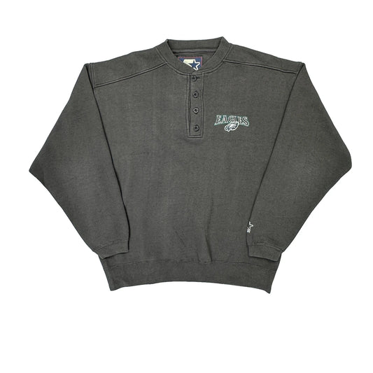 Eagles Starter Henley Sweatshirt - Medium Grey Cotton Blend
