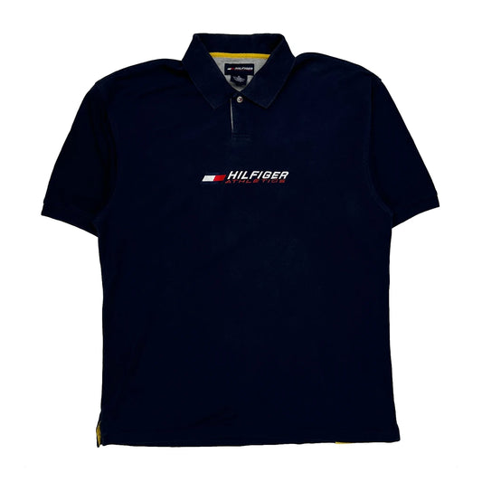 Vintage Tommy Hilfiger Spellout Polo Shirt - XL Navy Cotton Blend