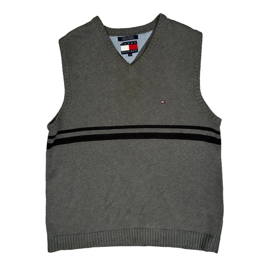Tommy Hilfiger Striped Sweater Vest - Medium Grey Knitted