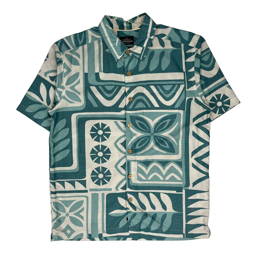 Quiksilver Floral Hawaiian Shirt - Medium Green Cotton