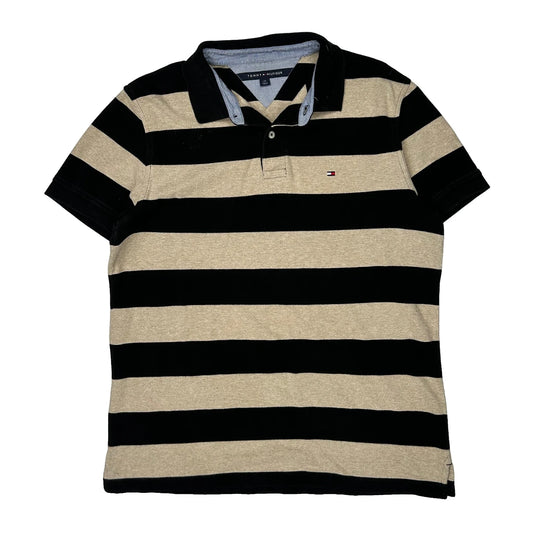 Tommy Hilfiger Striped Polo Shirt - Large Beige Cotton
