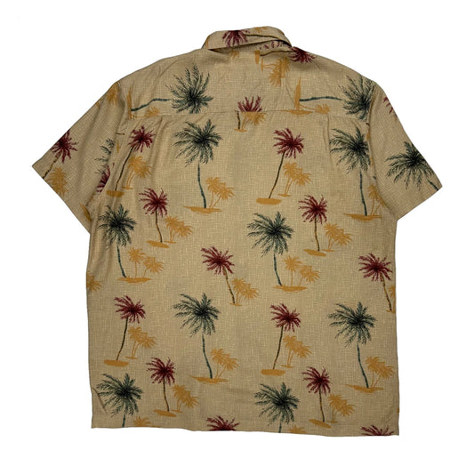 Palm Trees Ron Caribbean Floral Hawaiian Shirt - XL Beige Viscose