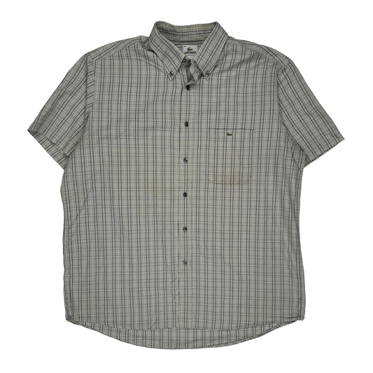 Lacoste Checked Short Sleeve Shirt - Large Grey Cotton