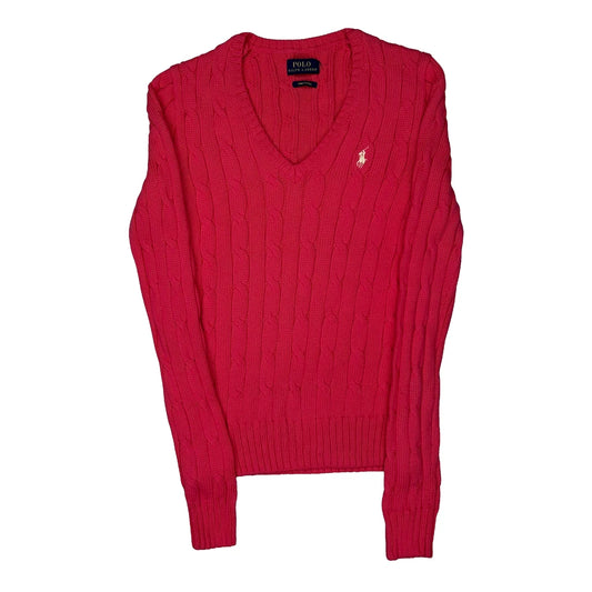 Polo By Ralph Lauren V-Neck Jumper - XS Pink Cotton