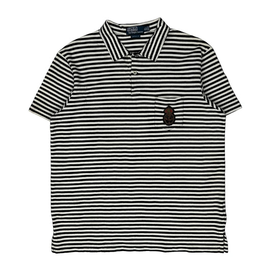 Vintage Polo By Ralph Lauren Striped Polo Shirt - XL Black & White Cotton