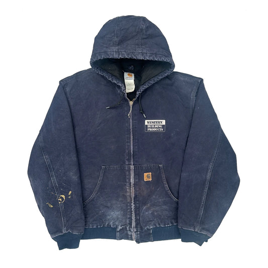 Vintage Western Building Products Carhartt Graphic Jacket - XL Blue Cotton