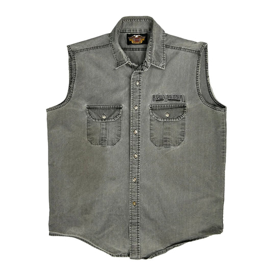 An American Legend Harley Davidson Denim Gilet - XL Grey Denim