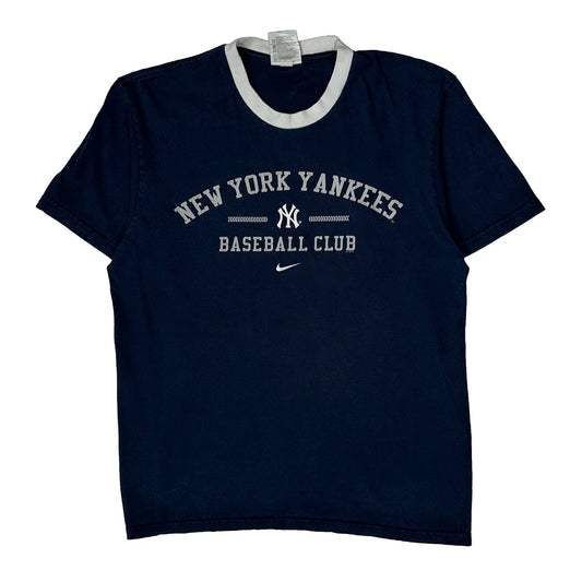 New York Yankees Nike Mlb Ringer T-Shirt - Medium Navy Cotton