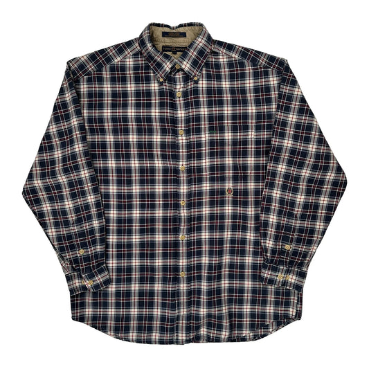 90S Tommy Hilfiger Checked Flannel Shirt - XL Blue Cotton