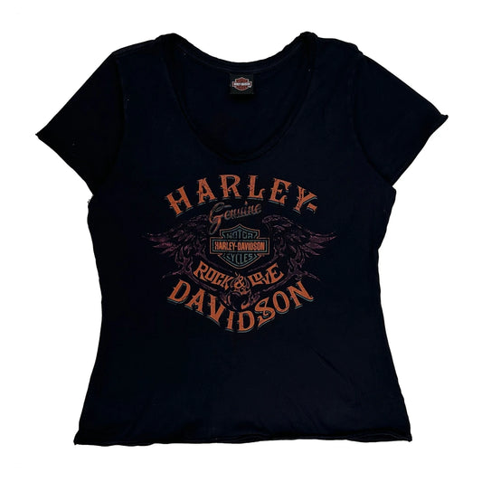 Harley Davidson Graphic T-Shirt - Medium Black Cotton