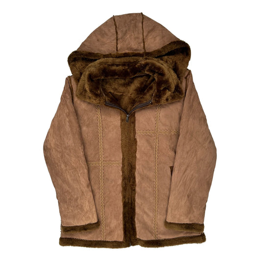 Faux Shearling Lined Unbranded Coat - Large Brown Suede