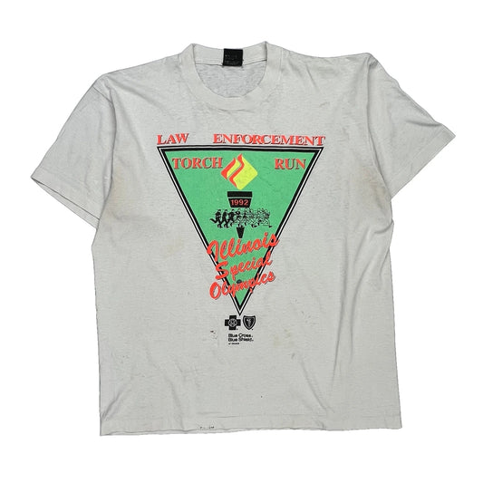 Law Enforcement Torch Run Screen Stars Single Stitch T-Shirt - XL White Cotton Blend