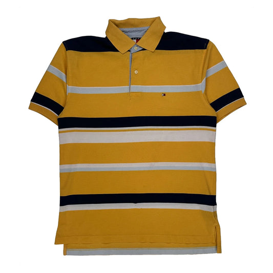 Vintage Tommy Hilfiger Striped Polo Shirt - Medium Yellow Cotton