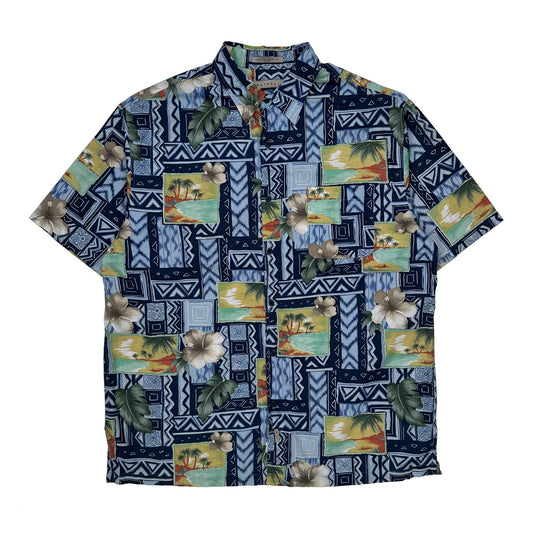 Retreat Floral Hawaiian Shirt - XL Blue Cotton