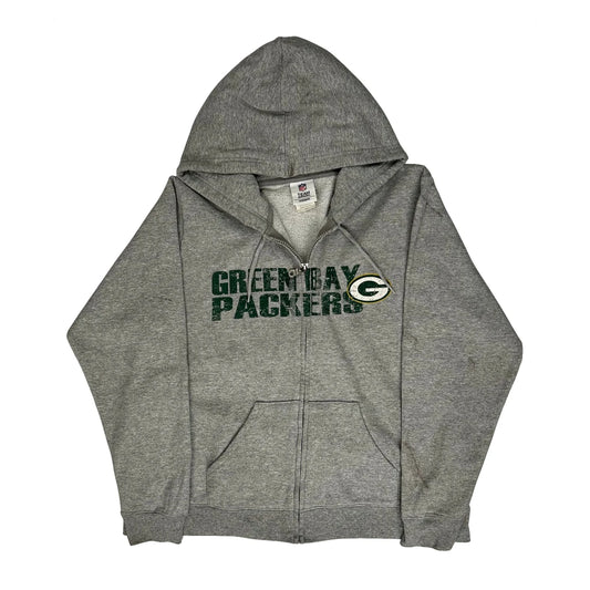 Green Bay Packers N.F.L. Team Apparel Graphic Zip Up - Large Grey Cotton Blend