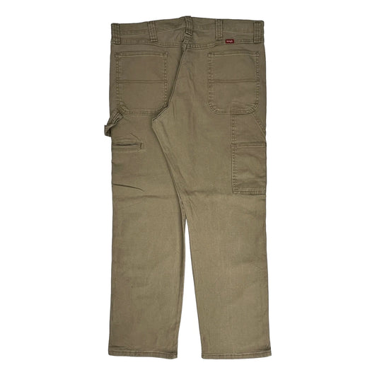 Wrangler Carpenter Trousers - 36W 32L Khaki Cotton Blend
