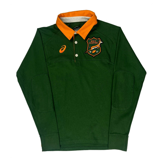 World Champions Patch Asics Graphic Rugby Shirt - Small Green Cotton