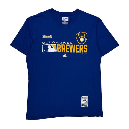 Milwaukee Brewers Majestic Mlb T-Shirt - Medium Blue Cotton