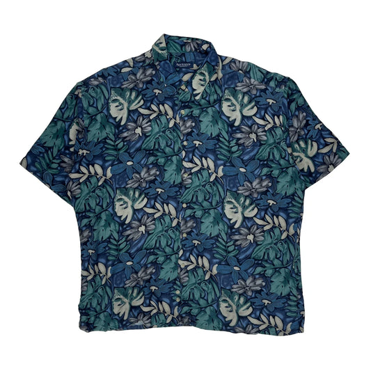 Vintage Van Heusen Floral Hawaiian Shirt - XL Blue Viscose