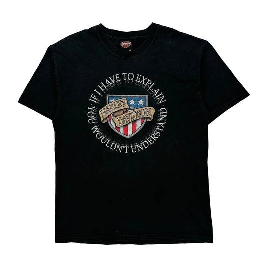 Sauk Prairie Harley Davidson Graphic T-Shirt - Large Black Cotton