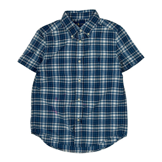 Age 7 Ralph Lauren Checked Short Sleeve Shirt - Small Blue Cotton