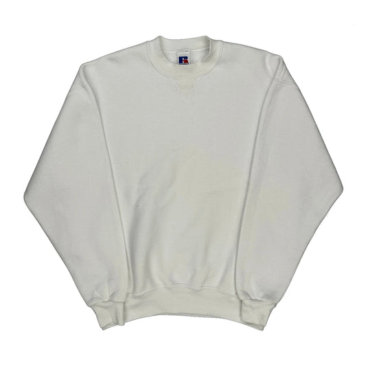 Russell Athletic Blank Sweatshirt - Large White Cotton Blend