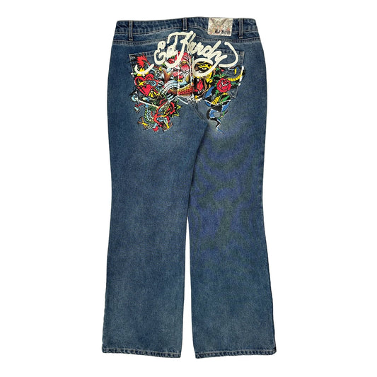 Ed Hardy Graphic Jeans - 34W 32L Blue Denim