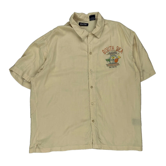 Rhythm & Blues Puritan Graphic Hawaiian Shirt - Large Beige Viscose