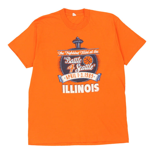 Vintage orange Single Stitch 1980s Fighting Illinois.  Screen Stars T-Shirt - mens large